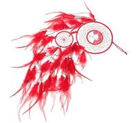 ASAKKURA Handmade Red Dream Catcher Wall Hanging Iron and Wood Frame, Crystal Stone and Plume Decoration, Long Serving Time Hanging Rope, for Dorm Room and Bedroom Wall Decor