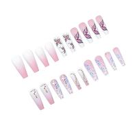 ASAKKURA Heart Butterfly Press On Nails 24 Pcs Rainbow Gradient Artificial False Nails for Women Easy Application