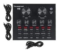 ASAKKURA Live Sound Card Sound Effects Board Audio Mixer with Microphone Volume Adjustment and Multi-device Connectivity Metal Design for Music Recording and Family Karaoke Black