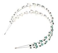 ASAKKURA Metal Double Layer Headband Green Crystals Rhinestone Bridal Hair Piece Leaf Shape European and American Style Trendy Handcrafted Hair Accessories for Weddings and Special