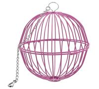 ASAKKURA Multi-function Pink Iron Wire Hanging Feeder Dispenser with Chain for Indoor Bunny and Guinea Pig, Can Be Filled with Pasture Grass, Hay Feeder Ball for Small Pets