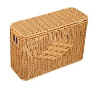 ASAKKURA Narrow Tall Decorative Woven Basket with Lid for Kitchen and Desktop Storage, Imitation Rattan Organizer Box Featuring Space Optimization and Dustproof Storage, Rustic Natural