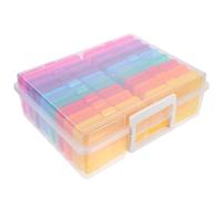 ASAKKURA Photo Storage Box Plastic Multi-functional Organizer with 16 Compartments 4x6 Inch Lightweight Handheld Case for Desktop and Drawer