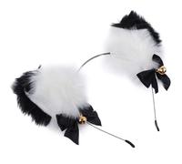 ASAKKURA Plush Cat Ears Headband with Bows and Bells for Soft Cosplay Hair Accessory Comfortable and Eye-catching Animal Costume Headwear for Parties and Masquerades