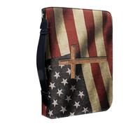 ASAKKURA Pu Leather Bible Cover with American Flag Print, Protective Bible Organizer with Handle and Zippered Pocket, Easy to Carry Book Case for Church Events and Religious Ceremonies