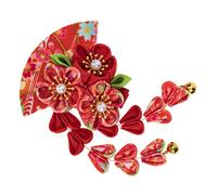 ASAKKURA Tassel Bell Hair Accessory Cute Fancy Shape Decorative Traditional Fabric Style Girly Oriental Hair Accessories for Women Alloy Red