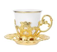 ASAKKURA Vintage Design Cappuccino Cups Set Reusable Espresso Cups 80ml Aluminium Alloy Ceramic High Durability with Saucer Elegant Turkish Coffee Drinking