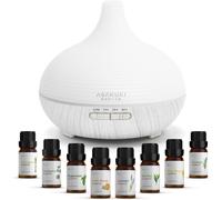 ASAKUKI 300ml Essential Oil Diffuser with 8 * 10ml Pure Essential Oils Gift Set, Ultrasonic Aromatherapy Humidifier, 7 LED Color Lights,