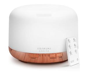 ASAKUKI 500ml Essential Oil Diffuser, 5 In 1 Ultrasonic Diffuser, Aroma Scented Vaporizer Humidifier, Ｑuiet Diffuser With Timer Settings, Waterless Auto-Off & 7 LED Light Colours