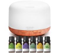 ASAKUKI 500ml Essential Oil Diffuser with 6x10ml Essential Oils Set, Remote Control Oil Diffusers Cool Mist for Bedroom, 14 LED Colors, Auto Shut Off, 4 Timer, Valentine's Day Gift Aroma Diffusers Set