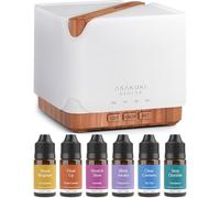 ASAKUKI Essential Oil Diffuser 700ml, Ultrasonic Aromatherapy Humidifier with Top 6 Essential Oils Set, 7 LED Colors, Timer & Auto-Off, Large Room Diffuser