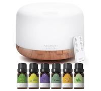 ASAKUKI Essential Oil Diffuser with Remote Control, 500ml Aromatherapy Diffuser, 14 LED Colors & Auto Shut Off, Top 6 Essential Oils Set, 4 Timer and Waterless Auto-Off Cool Mist for Bedroom