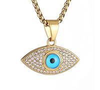 AsAlways 18K Gold Plated Evil Eye Ojo Turco Protection Pendant Inlay CZ Vintage Hip Hop Rock Punk Totem Amulet Charm Necklace Gift Jewelry, Stainless Steel, Cubic Zirconia