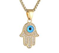 AsAlways 18K Gold Plated Hand of Fatima Pendant Vintage Hip Hop Rock Punk Totem Amulet Charm Evil Eye Fatima Hamsa Hand Necklace
