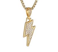 AsAlways 18K Gold Plated Lightning Bolt Necklace for Men Stainless Steel Inlay Cubic Zirconia Hip Hop Rock Punk Totem Pendant Jewelry Gift
