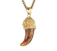 AsAlways 18K Gold Plated Lion Head Pendant Inlay CZ Vintage Hip Hop Viking Rock Punk Animal Totem Amulet Medal Charm Necklace Jewelry Lion D