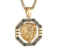 AsAlways 18K Gold Plated Lion Head Pendant Inlay CZ Vintage Hip Hop Viking Rock Punk Animal Totem Amulet Medal Charm Necklace Jewelry Lion E