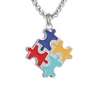 AsAlways Colorful Jigsaw Puzzle Necklace for Women Stainless Steel Autism Awareness Puzzle Piece Necklace Pendant Jewelry Gift, Stainless Steel, No Gemstone