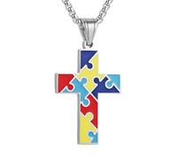 AsAlways Colorful Jigsaw Puzzle Necklace for Women Stainless Steel Autism Awareness Puzzle Piece Necklace Pendant Jewelry Gift, Stainless Steel, No Gemstone