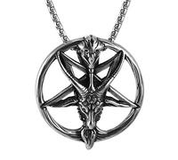 AsAlways Demon Satan Inverted Pentagram Baphomet Goat Head Skull Pendant Necklace