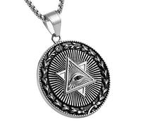 AsAlways Eye of Providence Pyramid Freemasonry Illuminati Eye Pendant Star of David All-seeing Eye Masonic Necklace with 22"+2" Chain (Silver)