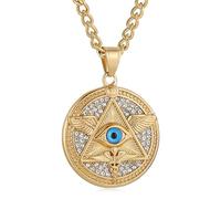 AsAlways Eye of Providence Pyramid Freemasonry Pendant Star of David All-seeing Eye Masonic Necklace with 22"+2" Chain, Stainless Steel, Cubic Zirconia