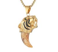 AsAlways Fake Tooth Necklace for Men Stainless Steel Hip Hop Gold Tiger Head Necklace Jewelry Gift