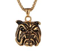 AsAlways Fierce expression pet pendant gift gold-plated stainless steel bulldog head necklace 22+2 inch chain