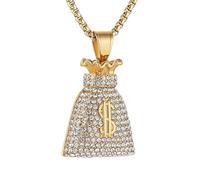 AsAlways Gold Money Bag Necklace for Men Stainless Steel Dollar Sign Iced Out Hip Hop Pendant Jewelry Gift