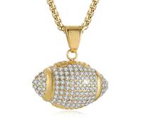 AsAlways Gold Plated American Football Pendant Inlay CZ Rugby Necklace for Hip Hop Men Boys Football Players Perfect Sport Jewelry Gift, Stainless Steel, Cubic Zirconia