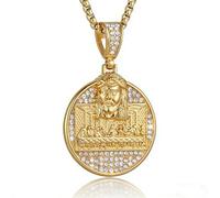 AsAlways Gold Plated Lord's Supper Stainless Steel CZ Engrave Last Supper Jesus with His Disciples Pendant Necklace for Men Hip Hop Religion Jewelry Gift, Stainless Steel, Cubic Zirconia