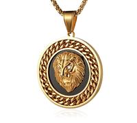 AsAlways Hip Hop Jewelry 3D Lion Head Shiny Circle of Cuban Link Pendant Gold Medallion Lion King Leo Necklace for Men Women