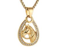 AsAlways Horse Necklace for Women Men Stainless Steel Hip Hop Gold Head of Horse Necklace West Cowboy Cowgirl Jewelry Gift (Small)