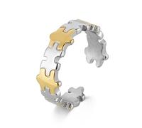 AsAlways Jigsaw Puzzle Ring for Women Stainless Steel Highly Polished Small Open Statement Ring Jewelry Gift, Metal, No Gemstone
