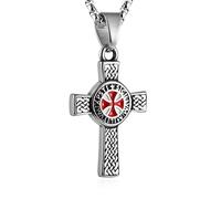 AsAlways Knight Templar Cross Necklace for Men Stainless Steel Retro Eternal Celtic Irish Knot Corss Pendant Necklace Jewelry Gift (Silver)