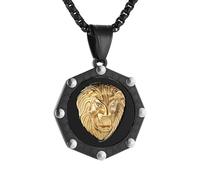 AsAlways Lion Necklace for Men Stainless Steel Hip Hop Small Round Lion Head Pendant Jewelry Gift, Stainless Steel, No Gemstone