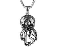 AsAlways Men's Octopus Pirate Personalized Vintage Motorcycle Punk Silver Gothic Skull Necklace Stainless Steel Pendant, 22 + 2 Inch Necklace