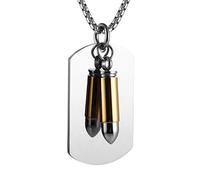 AsAlways Mens Punk Stainless Steel Waterproof Bullet Military Army Style Dog Tag Alloy Pendant Necklace Jewelry Gift (Silver Gold)