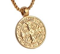AsAlways Men's St Benedict Exorcism Pendant Necklace Stainless Steel Catholic Roman Cross Demon Protection Ghost Hunter(CSPB) 22 + 2 inch chain(Gold)