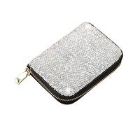AsAlways Rhinestone Credit Card Holder for Women RFID Blocking Wallet Slim Leather Zipper Card Case Wallet (Silver)