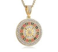AsAlways Roulette Necklace for Men Stainless Steel Hip Hop Wheel Game Pendant Casino Bar Jewelry Gift, Stainless Steel, Cubic Zirconia