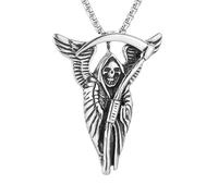 AsAlways Santa Muerte Necklace for Men Stainless Steel Gothic Grim Reaper Saint Death Sickle Skull Pendant Jewelry Gift