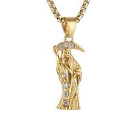 AsAlways Santa Muerte Necklace for Men Stainless Steel Gothic Grim Reaper Saint Death Sickle Skull Pendant Necklace Jewelry Gift