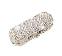 AsAlways Shiny Rhinestone Crystal Portable Lipstick Case with Mirror Portable Bling Diamonds Makeup Cosmetic Storage Holder for Travel Ladies Fashion (Silver)