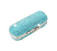 AsAlways Shiny Rhinestone Crystal Portable Lipstick Case with Mirror Portable Bling Diamonds Makeup Cosmetic Storage Holder for Travel Ladies Fashion(Sky Blue)