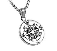 AsAlways Silver Stainless Steel Large Compass Men's Pendant Necklace Compass Adventurer Lucky Pendant, Metal