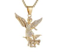 AsAlways St. Michael the Archangel Necklace for Men Stainless Steel Retro Gold Angel Exorcism Protect Amulet Pendant Necklace Jewelry Gift, Stainless Steel, No Gemstone