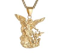 AsAlways St. Michael the Archangel Necklace for Men Stainless Steel Retro Gold Angel Exorcism Protect Amulet Pendant Necklace Jewelry Gift