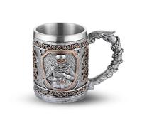 AsAlways Stainless Steel Beer Mug Medieval Templar Knights Beer Stein Novelty Wine Coffee Drinking Cup Renaissance Accessory Gift 400ML/13.5OZ