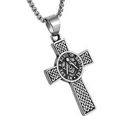 AsAlways Stainless Steel Freemason Symbol Masonic Eternal Celtic Cross Irish Knot Pendant Necklace, 22+2 "Link Chain,